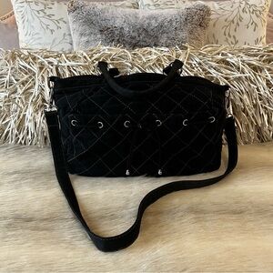 VERA BRADLEY Black Microfiber Convertible L Front Tie Satchel Crossbody Handbag